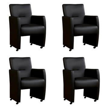 Set van 4 Leren eetkamerstoelen Pleasure - Massif Nero, Ophalen of Verzenden, Nieuw, Leer, Vijf, Zes of meer stoelen