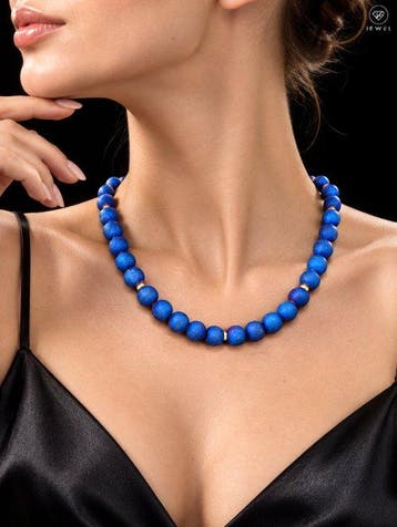 Blauwe Agaat Kralenketting - 925 sterling zilver - goud