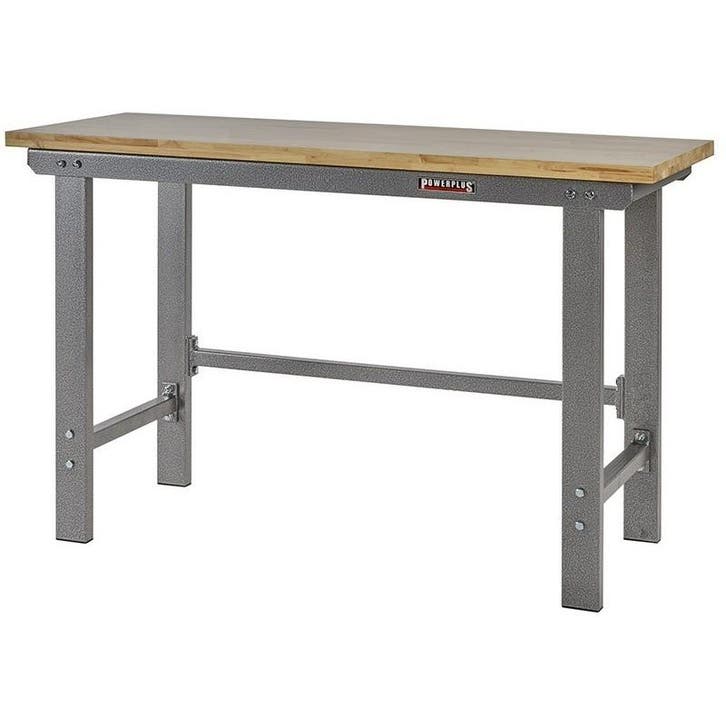 Werkbank grijs 150 cm met hardhouten blad - open model, Doe-het-zelf en Verbouw, Werkbanken, Ophalen of Verzenden