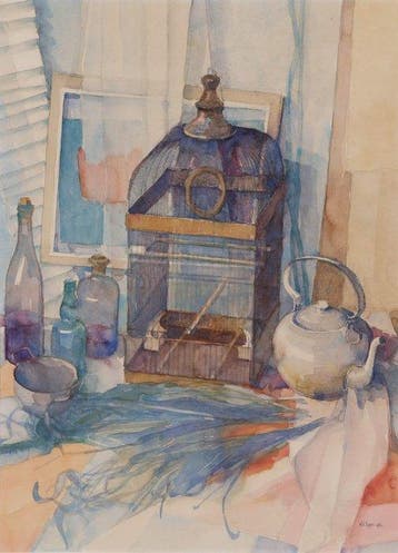 Wil Eggen (1935) - Stilleven met vogelkooi