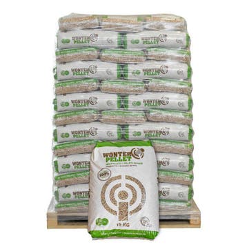 Pallet Wonterspan houtpellets 65 zakken x 15kg (975kg), Minder dan 3 m³, Ophalen of Verzenden, Overige houtsoorten, Blokken