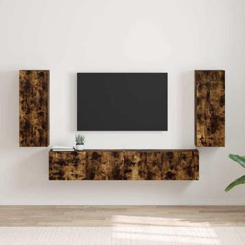 vidaXL TV Wandkast 2 st Gerookt eiken Bewerkt hout, Minder dan 50 cm, Verzenden, Nieuw, Minder dan 100 cm