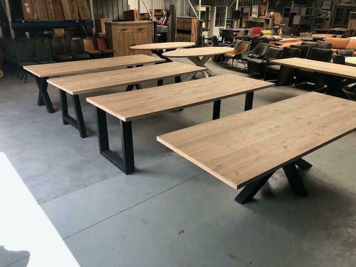 Aerts massief eiken eettafel + onderstel naar keuze (A-keuze, Huis en Inrichting, Tafels | Eettafels, Nieuw, Eikenhout, Metaal