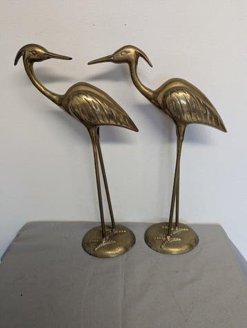 Beeld, 2x kraanvogel - 48 cm - Koper, Messing - 1970