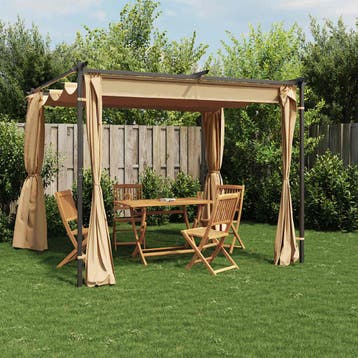 vidaXL Prieel met gordijnen 3x3 m staal taupe, Verzenden, Nieuw