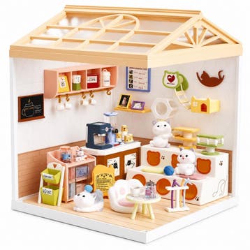 Dreamy mini house Katten Café cat cafe met ledlamp DIY Mo.., Verzenden, Nieuw