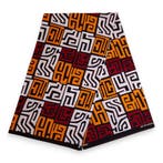 Afrikaanse print stof - Maroon rood en geel-oranje Kuba Bloc, Ophalen of Verzenden, Nieuw