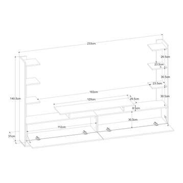 Tv-meubel Rauki met zijrekken wit en eikenkleurig 233x31x140, Verzenden, Nieuw