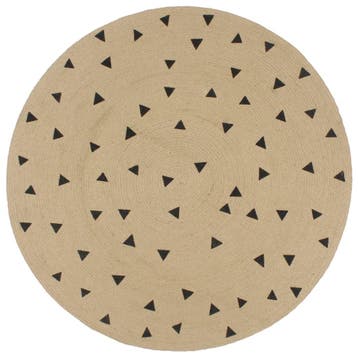 vidaXL Vloerkleed handgemaakt met driehoek print 150 cm jute, Verzenden, Nieuw, Zwart