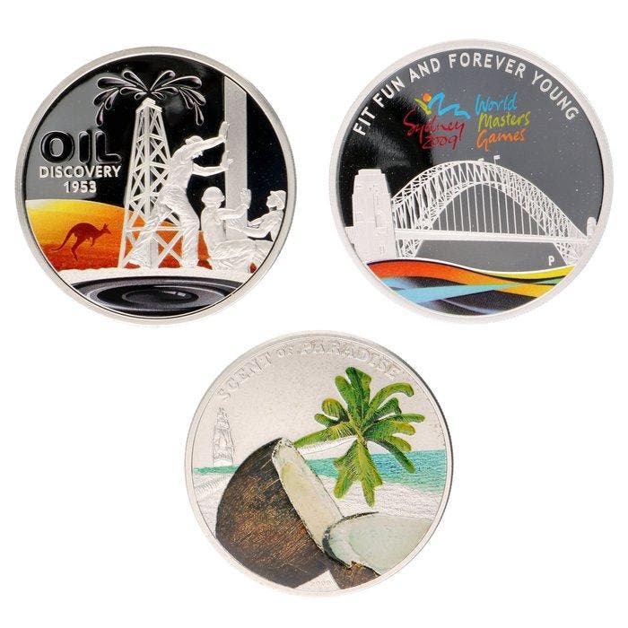Palau, Australië, Niue. 2009/2013 - Coloured coins (3, Postzegels en Munten, Munten | Europa | Niet-Euromunten