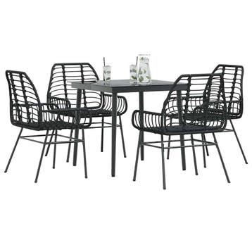vidaXL 5-delige Tuinset poly rattan glas zwart, Verzenden, Nieuw, 4 zitplaatsen, Tuinset