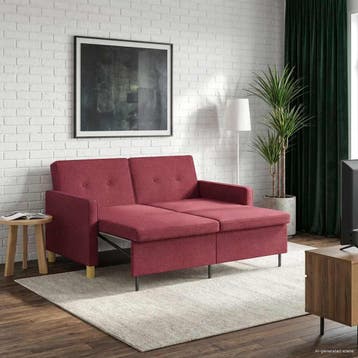 vidaXL Uittrekbare Slaapbank Wijnrood Stof, Huis en Inrichting, Banken | Bankstellen, Verzenden, Nieuw, Stof, Minder dan 150 cm