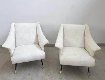 Fauteuil - Textiel, Metaal - Een paar vintage fauteuils