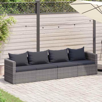 vidaXL 4-delige Loungeset met kussens poly rattan grijs, Tuin en Terras, Tuinsets en Loungesets, Verzenden, Nieuw, Loungeset