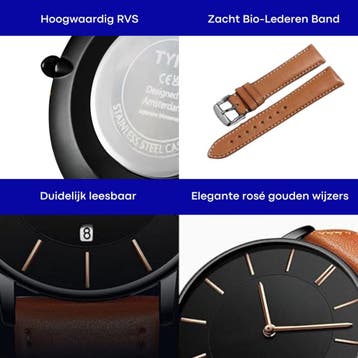 Tyme Oslo Heren Horloge 39.5mm - Zwart/Bruin - Horloges voor, Ophalen of Verzenden, Zo goed als nieuw