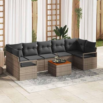 vidaXL Tuinbankenset 8 st Grijs poly rattan, Tuin en Terras, Verzenden, Nieuw, Rotan, 8 zitplaatsen