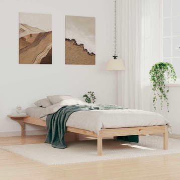 vidaXL Bedframe met Zijtafels Naturel 80 x 220 cm Massief, Verzenden, Nieuw, Bruin, Hout