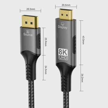 8K DisplayPort naar HDMI Kabel - 8K@60Hz, 4K@120Hz - DP naar, Verzenden, Nieuw