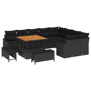 vidaXL Tuinbankenset 12 st 7-Aantal zitplaatsen Zwart Poly, Tuin en Terras, Tuinsets en Loungesets, Verzenden, Nieuw, Rotan, 2 zitplaatsen
