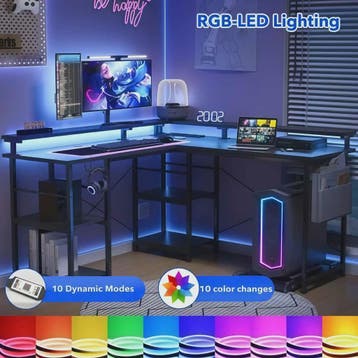 L-vormige Gaming Bureau met RGB LED Verlichting, Geïntegreer, Verzenden, Nieuw