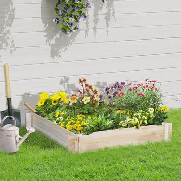 Outsunny Houten Verhoogde Stadstuin Bak - 100x100x16cm Natuu, Verzenden