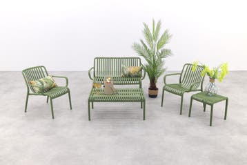 Stripe stoel-bank loungeset mosgroen 4-delig, Verzenden, Nieuw, Kunststof, Loungeset