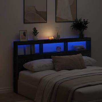 vidaXL Hoofdbordkast met LED 180x17x102 cm eikenkleurig, Verzenden, Nieuw, Zwart, Hout