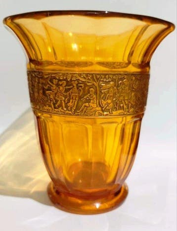 Moser & Söhne - Walther - Vaas - Glas - Gouden fries, Antiek en Kunst, Antiek | Glas en Kristal