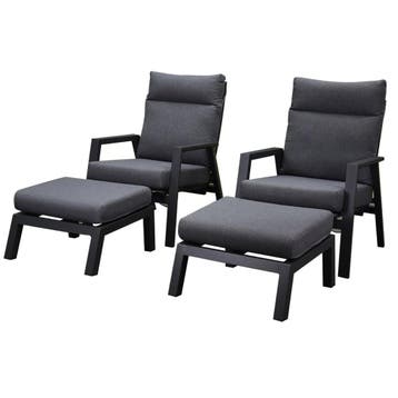 Vegas lounge balkonset 4 delig verstelbaar antraciet, Ophalen of Verzenden, Nieuw, Aluminium