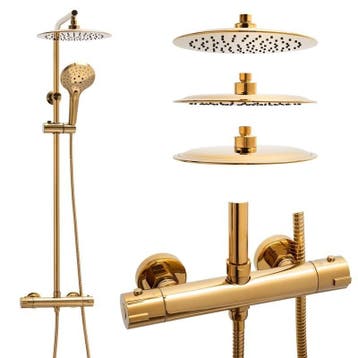 Gouden Doucheset Thermostaatkraan | Messing | OP=OP, Ophalen of Verzenden, Nieuw, Rvs, Douche