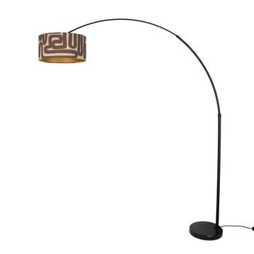 Vloerlamp zwart met kap bruin en beige gestreept 50cm - XXL, Verzenden, Nieuw, Modern