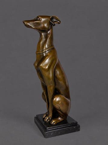 Alfred Barye (1839-1882) - sculptuur, Hazewindhond - 26 cm -