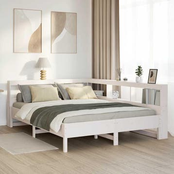 vidaXL Bed met boekenkast zonder matras grenenhout wit, Verzenden, Wit, 190 cm of minder, Overige maten