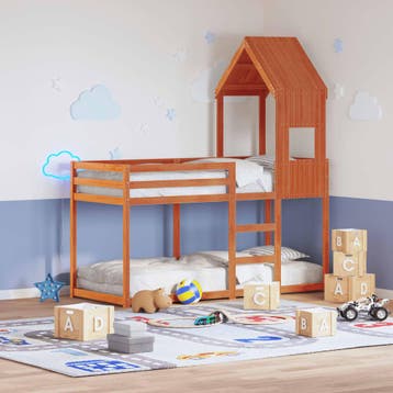 vidaXL Stapelbed met dak massief grenenhout wasbruin 90x190, 90 cm, Eenpersoons, Bruin, Verzenden