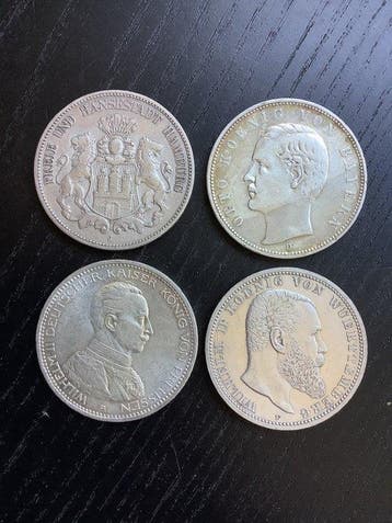 Duitsland, keizerrijk 5 Mark 4x 1876/1913, various (Zonder