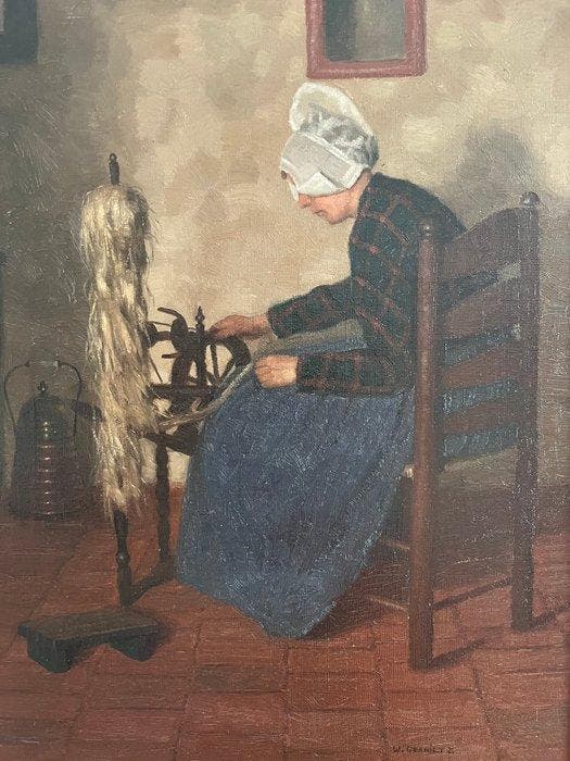 W Gdanietz (1893-1962) - De Spinster, Antiek en Kunst, Kunst | Schilderijen | Klassiek