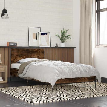 vidaXL Bedframe met Hoofdeinde Gerookt eiken 80 x 200 cm, Eenpersoons, Bruin, Verzenden, Nieuw