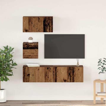 vidaXL Tv-meubelset 4 st Oud Hout Bewerkt hout, Minder dan 50 cm, Verzenden, Nieuw, Minder dan 100 cm