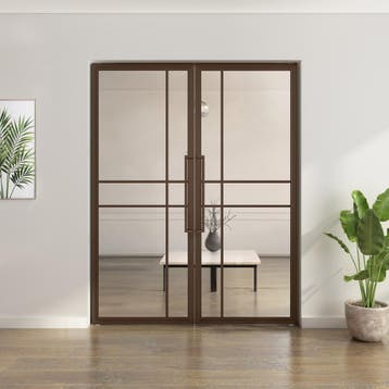 Dubbele stalen taatsdeur 6 Vlaks  Brons Helder glas Luxe des, Minder dan 80 cm, Overige typen, Nieuw, Metaal