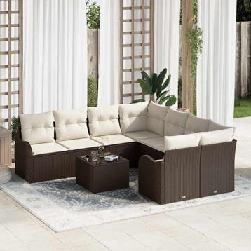 vidaXL Tuin Sofa Set 9 st 8-Aantal zitplaatsen Bruin poly, Verzenden, Nieuw, Rotan, Meer dan 8 zitplaatsen