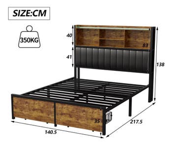 Metalen tweepersoonsbed met opberghoofdbord en LED, Verzenden, Nieuw