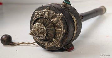 Antiek Gebedsmolen of gebedswiel - Hout / Yakleer /