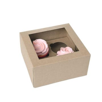HoM Cupcake Doosje 4 Kraft (incl. tray met venster) 2st., Verzenden, Nieuw