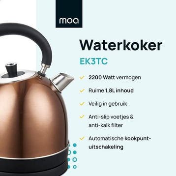 2dekans | MOA Waterkoker Retro EK3TC – 1,8L – RVS – BPA-Vrij, Ophalen of Verzenden, Zo goed als nieuw