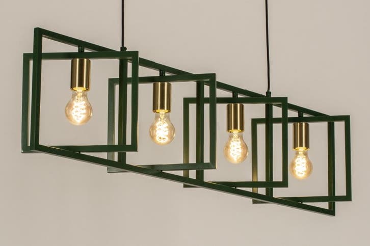 Rietveld Hanglampen - Groen, Goud - Metaal, Huis en Inrichting, Lampen | Hanglampen, Verzenden