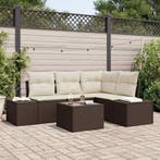 vidaXL Tuinbankenset met opslag Bruin en Crème poly rattan, Verzenden, Nieuw, Rotan, 4 zitplaatsen