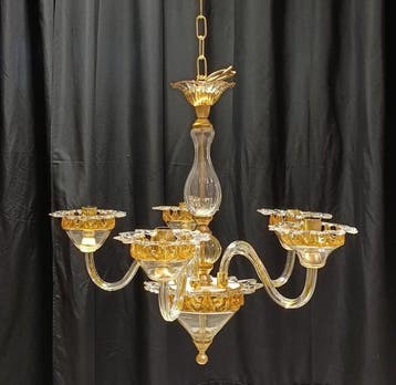 Kroonluchter - Caramelloro - Muranoglas - 5 lampen