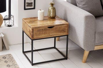 Industrieel nachtkastje IRON CRAFT 45cm mangohout met lade, Huis en Inrichting, Ophalen of Verzenden, Nieuw