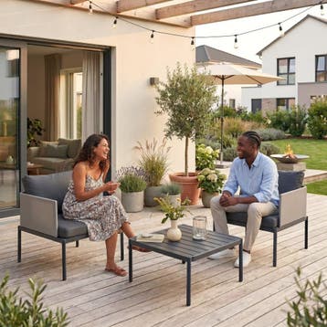 Tuinset Accettura 3-delig tuintafel met 2 tuinstoelen grijs, Tuin en Terras, Verzenden, Nieuw
