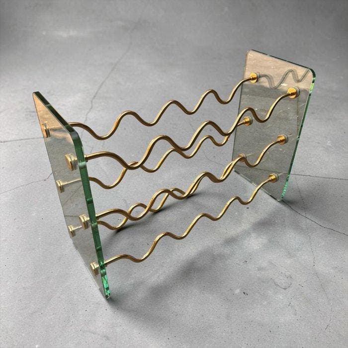 David Lange - Wijnrek - gehard glas & messing - Vintage, Antiek en Kunst, Curiosa en Brocante